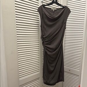 Halston Heritage Gray Ruched Sheath Midi Dress